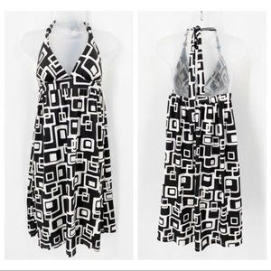 Karlie Halter Tie Low Back Geometric Print Black & White Dress Size S